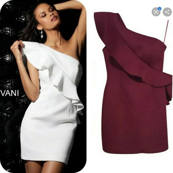 Jovani 63580 One Shoulder Short Dress Burgundy… - Picture 1 of 10
